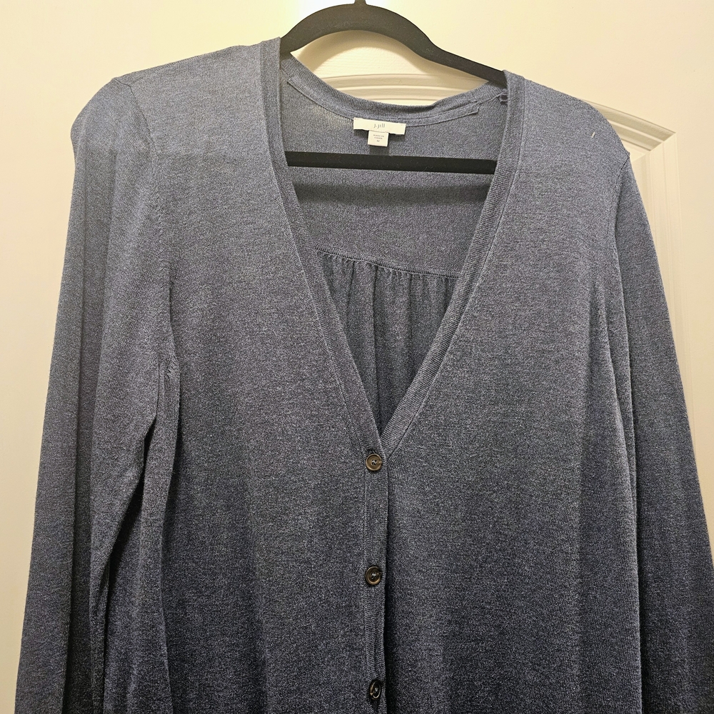 J.Jill Blue Heather Long Cardigan Sweater Size M Cotton Rayon Button Front - Picture 4 of 6